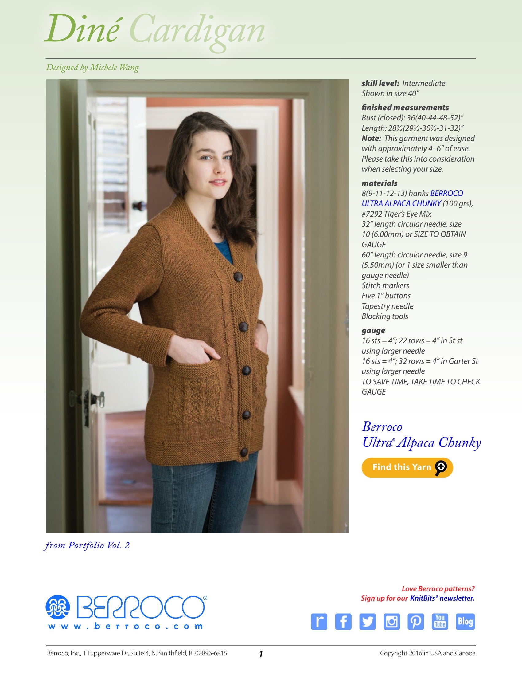 Berroco Din? Cardigan- Portfolio Knitting Pattern