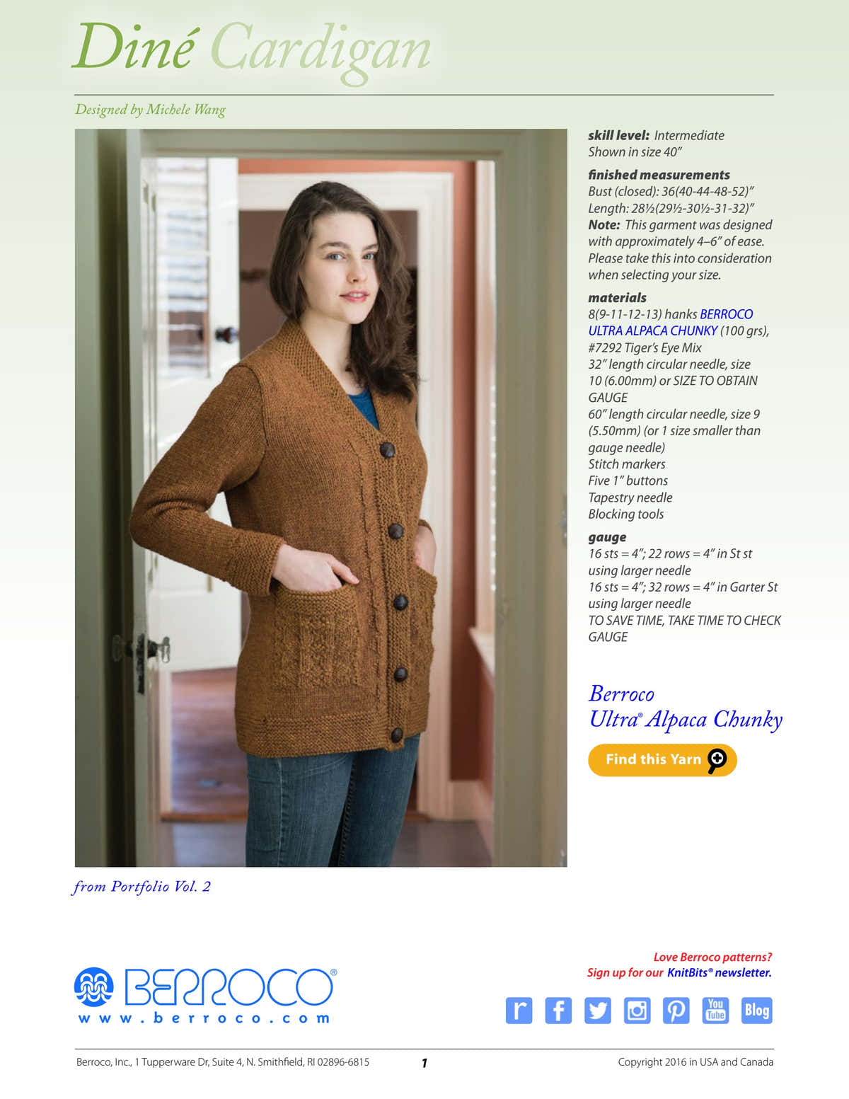 Berroco Din? Cardigan- Portfolio Knitting Pattern