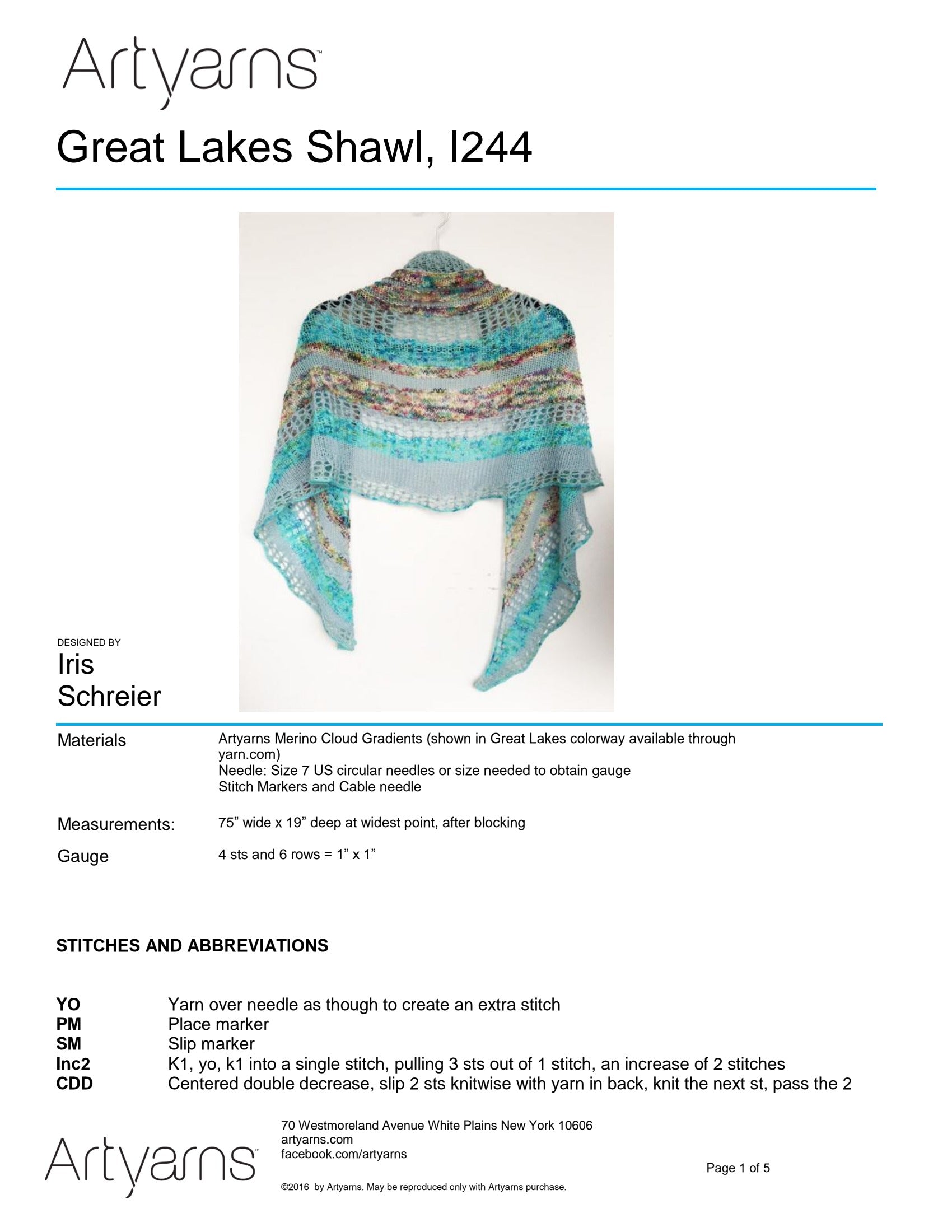 Artyarns I Great Lakes Shawl Wrap Knitting Pattern