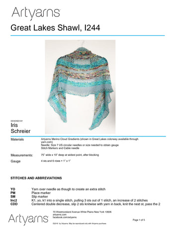 Artyarns I Great Lakes Shawl Wrap Knitting Pattern