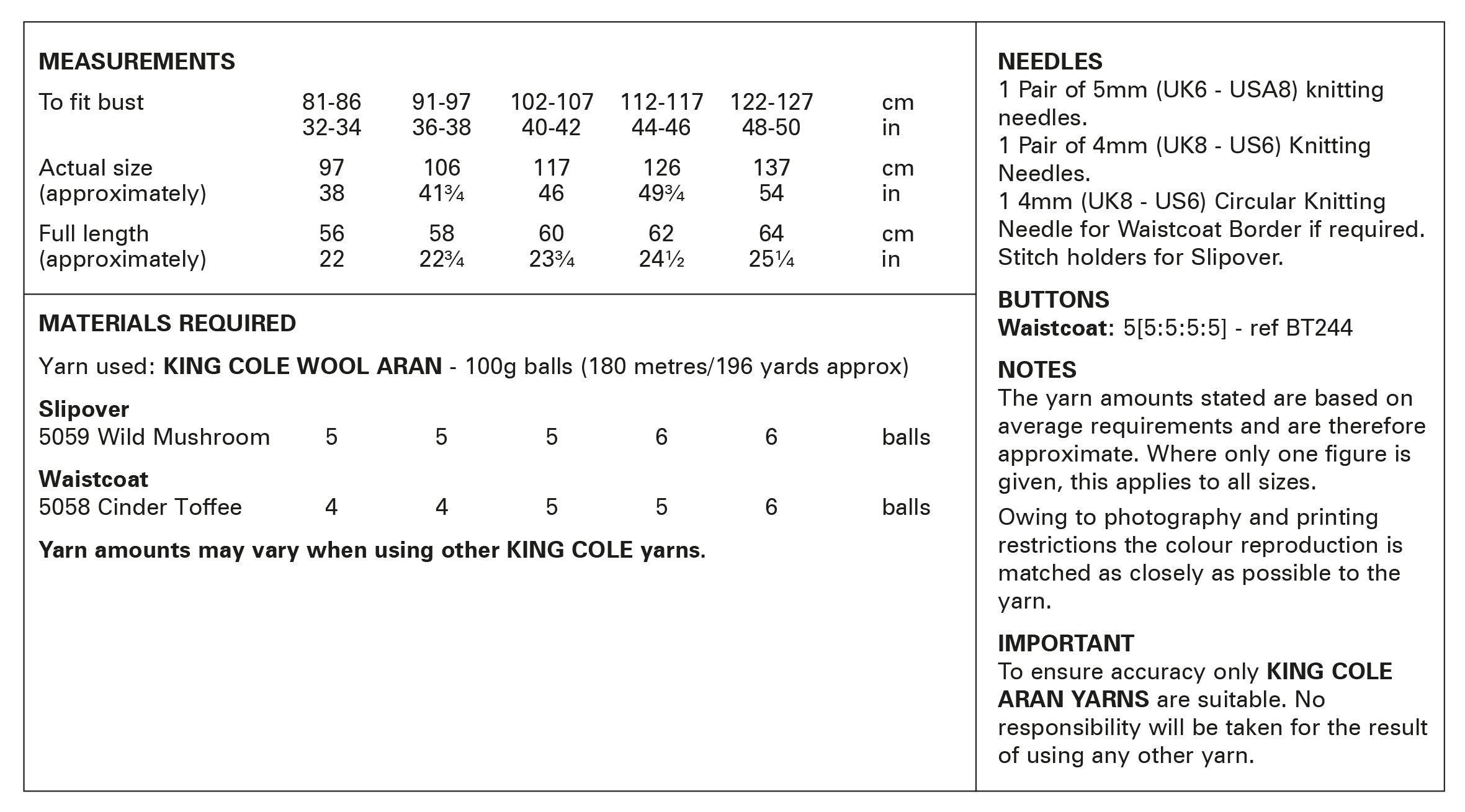 Slipover and Waistcoat in King Cole Wool Aran - 6428 - Leaflet