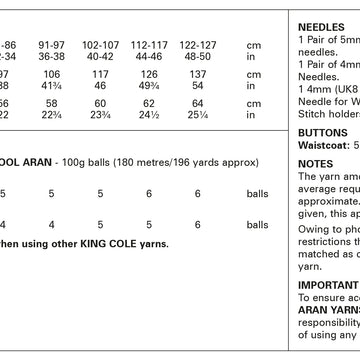 Slipover and Waistcoat in King Cole Wool Aran - 6428 - Leaflet