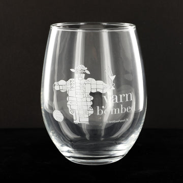 Knit Baah Purl Stemless Wine Glass - Yarn Bombed