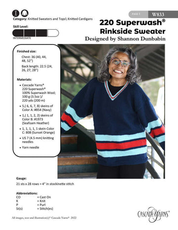 Rinkside Sweater in Cascade Yarns 220 Superwash - W833 - Free PDF