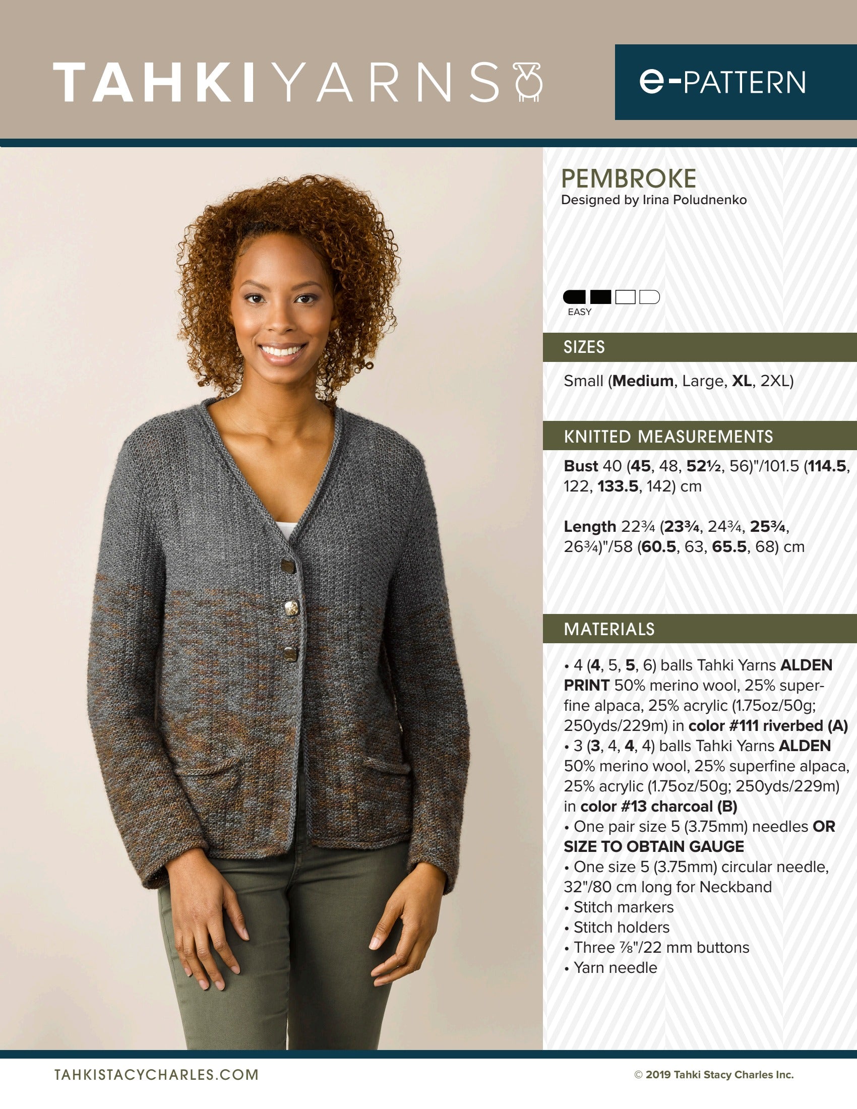 Tahki Yarns Pembroke Knitting Pattern