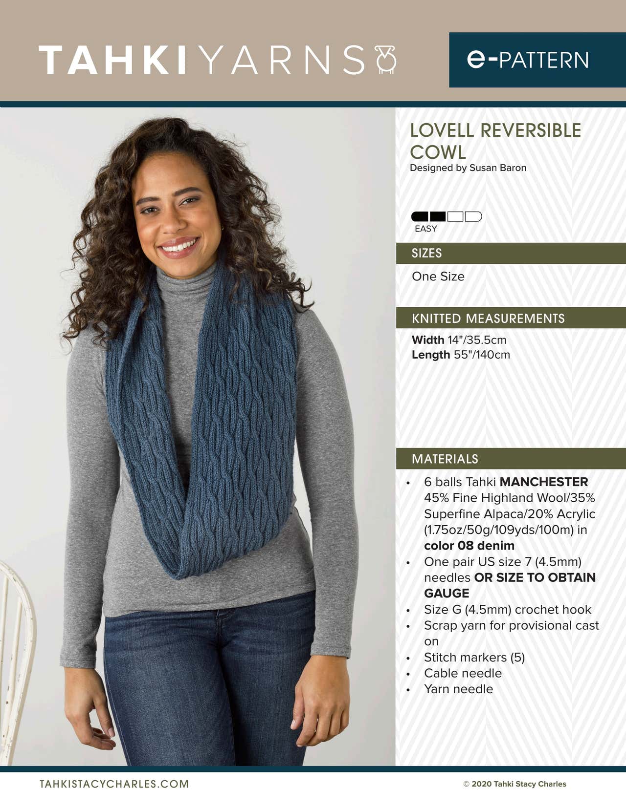 Tahki Yarns Lovell Reversible Cowl Knitting Pattern